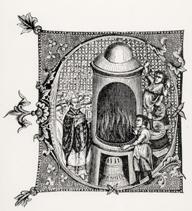 Iniziale istoriata C da Divinorum Officiorum di William Durand, illustrazione da Science and Literature in the Middle Ages and Renaissance, scritto e inciso da Paul Lacroix, 1878