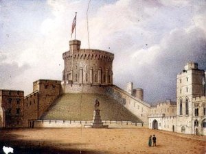 Placca di Worcester raffigurante la Torre Rotonda, Castello di Windsor, una di una coppia, c.1830-40
