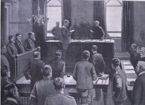 Un processo per tradimento a Bloemfontein, da Dopo Pretoria: La guerra di guerriglia pubblicata da Harmsworth Bros Limited, 1901 da Enoch Ward