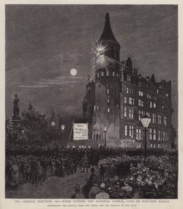 Annuncio dei risultati delle elezioni generali del 1892 dal Liberal Club, Westminster, Londra da Enoch Ward
