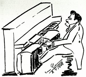 Autocaricatura del cantante lirico Enrico Caruso alla pianola