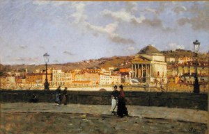 Quai lungo il fiume Po e la Chiesa della Grande Madre di Dio, Torino, 1882 da Enrico Reycend