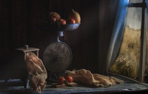 Natura morta rustica con prodotti dell