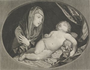 La Vergine con le braccia incrociate sul petto che guarda il bambino Gesù dormiente, 1770-1834 da Ephraim Gottlieb Krüger
