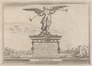 Pagina di dedica con statua della Fama da Ercole Bazicaluva
