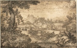 Paesaggio con figure che legano il grano in primo piano da Ercole Bazicaluva