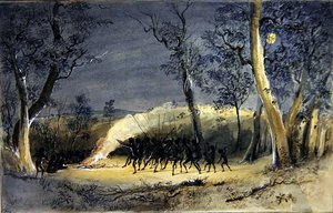 Un Corroboree nativo di notte