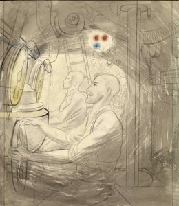 La sala di controllo delle immersioni di un sottomarino. Serie a matita di Eric Ravilious (1903-1942), imbarcato su un sottomarino durante la Seconda Guerra Mondiale (1939-1945) da Eric Ravilious
