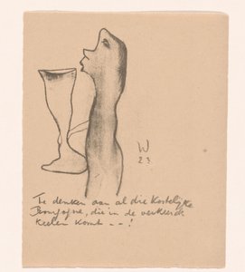 Figura con grande bicchiere di vino