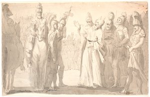 Scena figurativa con un santo, uomo cornuto tra soldati romani da Erik Pauelsen