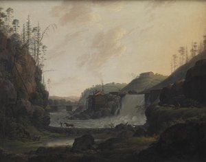 Paesaggio fluviale con cascata vicino a Bogstad in Norvegia