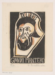 Ex libris di Gianni Mantero da Erna Levy Friedländer (signed by artist)