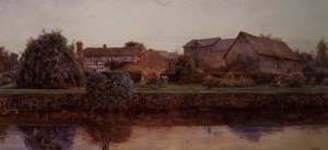 Una casa e edifici agricoli vicino a un fiume da Ernest Arthur Rowe