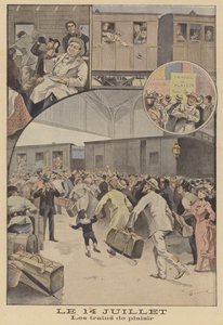 Treni che portano passeggeri alle celebrazioni del Giorno della Bastiglia