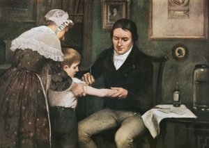 Il dottor Edward Jenner (1749-1823) esegue la sua prima vaccinazione contro il vaiolo su James Phipps, un ragazzo di otto anni, 14 maggio da Ernest Board