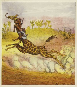 I fratelli audaci sfuggono ai gorilla cavalcando una giraffa da Ernest Henry Griset