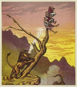 I tre marinai sfuggono a un leone arrampicandosi su un albero da Ernest Henry Griset