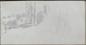 Taccuino di schizzi, pagina 18: Studio di un cavallo e Studio di paesaggio