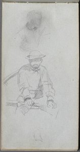 Taccuino, pagina 30: Figura maschile seduta e figura di profilo da Jean Louis Ernest Meissonier