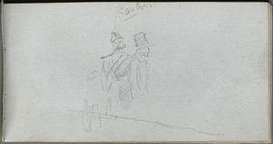 Taccuino, pagina 38: Studio di un soldato e figura con cilindro da Ernest Meissonier