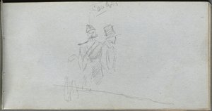 Taccuino, pagina 38: Studio di un soldato e figura con cilindro da Jean Louis Ernest Meissonier
