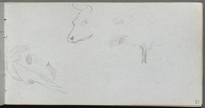 Taccuino, pagina 53: Studi di animali e studio di un albero da Jean Louis Ernest Meissonier