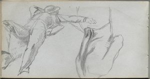 Taccuino, pagina 58: Figura reclinata e figura di spalle da Ernest Meissonier