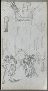 Taccuino, pagina 63: Figure in un cortile da Jean Louis Ernest Meissonier