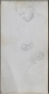 Taccuino, pagina 96: Studio di un volto, orecchie da Ernest Meissonier