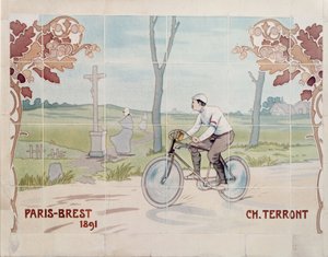 Charles Terront in gara nella prima corsa ciclistica a lunga distanza nel 1891, tra Parigi e Brest da Ernest Montaut