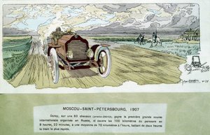 Corsa automobilistica: Mosca - San Pietroburgo, circa 1900 - disegno di Ernest Montaut (1878-1909)