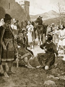 Davide, Re di Scozia, amministra la giustizia, illustrazione da 