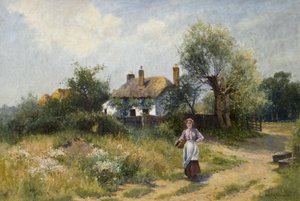 Paesaggio con Donna del Cottage, fine XIX-XX secolo da Ernest Walbourn