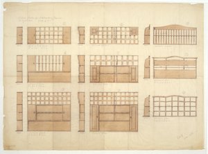 Progetti per rastrelliere per la Cina, credenze e cassettiere in quercia inglese, 1906 da Ernest William Gimson