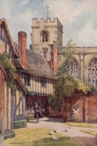 La Scuola di grammatica e la Cappella della Gilda, Stratford-on-Avon (litografia a colori)