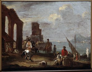 Paesaggio con rovine vicino al mare