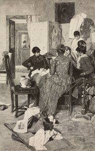 El me dise la so rossa, donna che legge una lettera, da un dipinto di Giacomo Favretto, incisione di Ernesto Mancastropa da L
