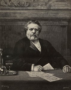 Giosuè Carducci (1835-1907), poeta e scrittore italiano, Premio Nobel nel 1906, incisione di Ernesto Mancastroppa da dipinto di Vittorio Corcos, da L