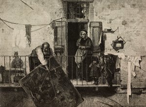 San Michele, Esposizione delle Belle Arti a Venezia, Italia, incisione di Ernesto Mancastroppa da un dipinto di Gerolamo Induno, da L