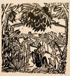 Scena di balneazione sotto i rami degli alberi da Ernst Ludwig Kirchner