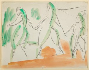 Tre ballerine (1911, taccuino Folkwang, foglio 34) da Ernst Ludwig Kirchner