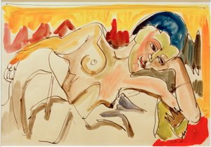 Donna sdraiata con busto scoperto da Ernst Ludwig Kirchner