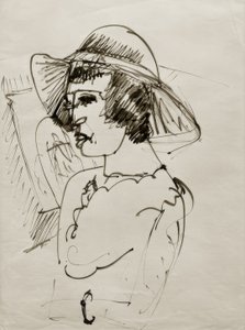E. L. Kirchner, Ritratto di Erna con grande cappello da Ernst Ludwig Kirchner