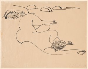 Erna sdraiata sulla spiaggia tra le rocce da Ernst Ludwig Kirchner