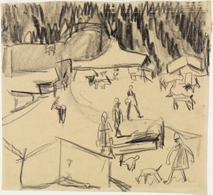 Villaggio di montagna (Staffelalp) con pastori e capre da Ernst Ludwig Kirchner