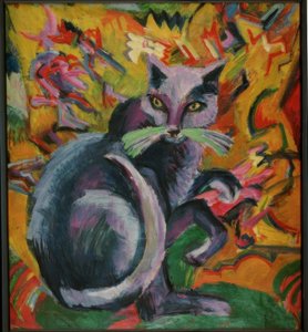 Gatto grigio su cuscino da Ernst Ludwig Kirchner
