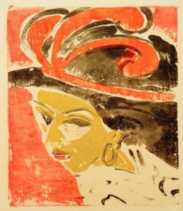 Testa di cocotte con cappello piumato da Ernst Ludwig Kirchner