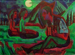 Notte di luna; Suonatore di organetto nella notte di luna da Ernst Ludwig Kirchner