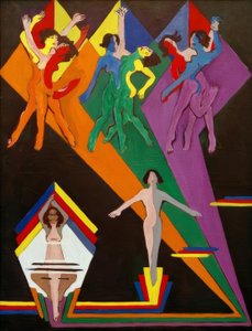 Ragazze danzanti in raggi colorati da Ernst Ludwig Kirchner