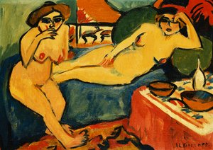 Due nudi su un divano blu, c.1910-1920